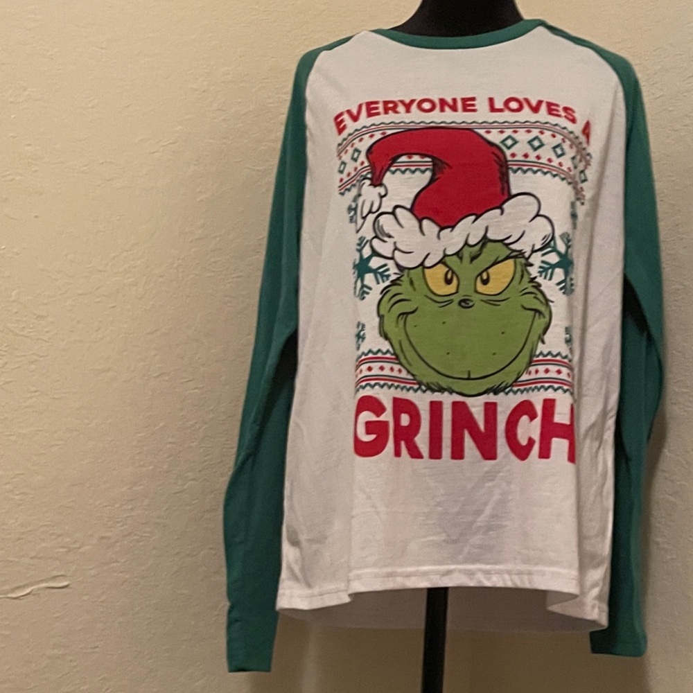 Women’s Grinch Holiday Long Sleeve Tee - Green & White Christmas